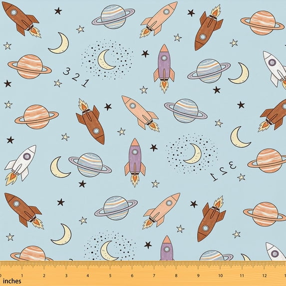 Manfei Airplane Fabric by the Yard 1 Yard, Rocket Home Decor Fabric by the Yard, Navy Blue