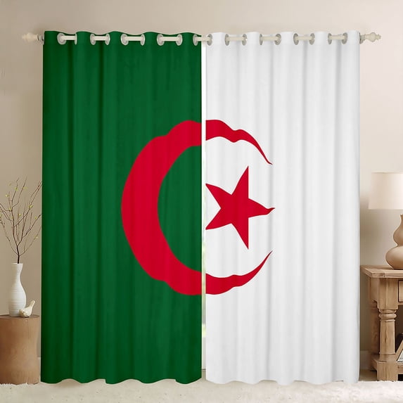 Manfei Algerian Flag Kitchen Curtains,Patriotic Theme Art Black Out Curtains Pack of 2 (42x63 Each),Green White Red