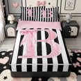 thumbnail image 1 of Manfei Alphabet B Design Zipper Full Size Comforter Sets with Fitted Sheet and 2 Pillowcases,Modern Geometric Stripes Zipper Bedding Set,Pink Reversible,4-Piece, 1 of 7