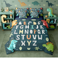 thumbnail image 1 of Manfei Alphabet Kids ABC Learning 7-Piece Bedding Comforter Set,Cartoon Dinosaur King Bedding Sets For Boys Girls,Jungle Dino Duvet Reversible, 1 of 8