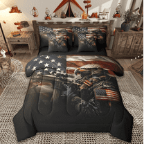 Manfei American Eagle 7-Piece Twin Bedding Sets,American Flag Camo Bedding Comforter Set,Modern Military Themed Sheet Sets For Boys Teens,Luxury Bedroom Decor Reversible