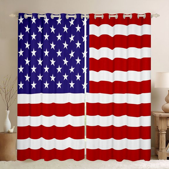 Manfei American Flag Kitchen Curtains,Classic National Black Out Curtains Pack of 2 (42x63 Each),Red White Blue