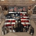 thumbnail image 1 of Manfei American Flag Print Queen Comforter Set,Jungle Wildlife Elk Bedding Sets,Red Blue Brown Bedding Comforter Set For Girls Boys,Luxury Bedroom Decor Reversible,3 Pieces, 1 of 8