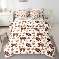 Manfei American Ball Sport 7-Piece Twin Bedding Sets,Brown Bowtie Bow Bedding Comforter Set,Rugby Sports Sheet Sets For Boys Girls,Ultra Soft Home Decor Reversible