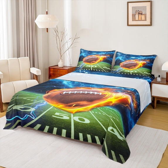 Manfei American Football Bed Sheets, Rugby Sport King Sheets, Football Field Sheet Set, Super Cozy Room Decor 4 Pieces