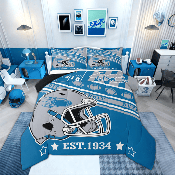 Feelyou Cartoon Football Bedding Comforter Set, Rugby Lover Twin Comforter Sets, Sports Player Bedding Set, Lightweight Room Decorative, 2 Piece
