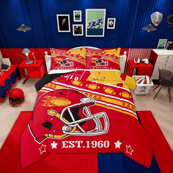 Feelyou Cartoon Football Child Bedding Comforter Set, Rugby Lover Twin Comforter Sets, Sports Player Bedding Set, Super Cozy Room Decoration, 2 Piece