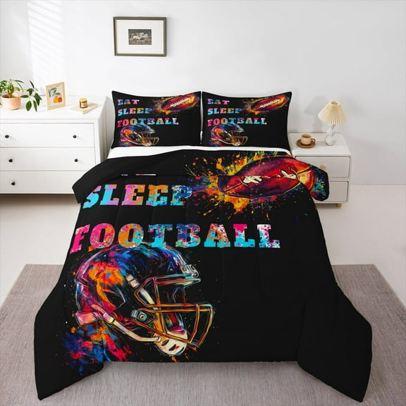 Manfei American Rugby Games Full Size Comforter Sets,Teens Rugby Sport Bedding Comforter Set,Rainbow Splash Ink Bedding Sets For Boys,Luxury Bedroom Decor Reversible,3pcs