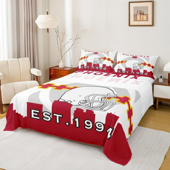 Manfei Rugby Ball Sport Silhouette Bed Sheets Twin,Phoenix Bedding Twin Size,White Rugby Helmet Sheet Set Twin For Boys,Lightweight Room Decoration,3pcs