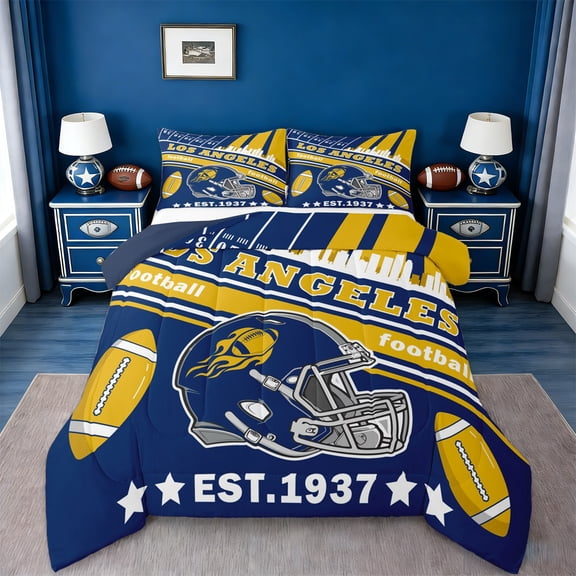 Manfei American Rugby Games Silhouette Bedding Comforter Set,Atlant Twin Comforter Sets,Darkblue Rugby Helmet Bedding Set For Boys,Lightweight Room Decoration Reversible,2pcs