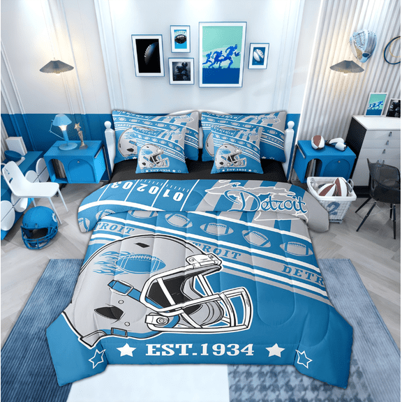 Feelyou Cartoon Football Twin Bedding Sets 7-Piece, Rugby Lover Bedding Comforter Set, Sports Player Sheet Sets, Lightweight Room Decorative