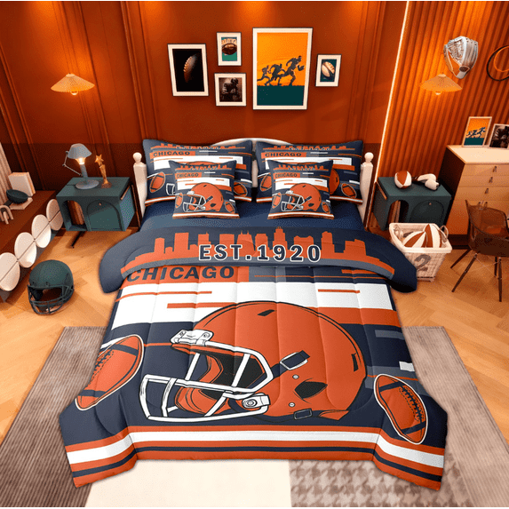 Feelyou Cartoon Football Twin Bedding Sets 7-Piece, Rugby Lover Bedding Comforter Set, Sports Player Sheet Sets, Ultra Soft Room Decoration