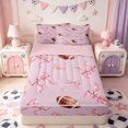 thumbnail image 1 of Manfei American Rugby Ball Pattern Zipper Queen Comforter Set with Fitted Sheet and 2 Pillowcases,Fashion Bow Print Zipper Bedding Set,Pink Reversible,4 Pieces, 1 of 7