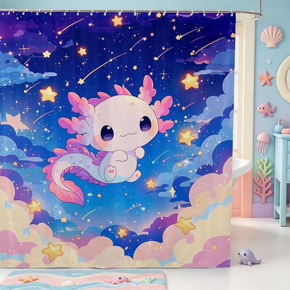 Manfei Amphibian Axolotl Print Shower Curtain 72Wx72L,Colorful Animal Bathroom Curtain