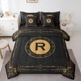 thumbnail image 1 of Manfei Anccient Boho Print 7-Piece Bedding Comforter Set,First Letter R King Bedding Sets,Black Gold Bed Sheets For Girls,Super Cozy Room Decor Reversible, 1 of 8