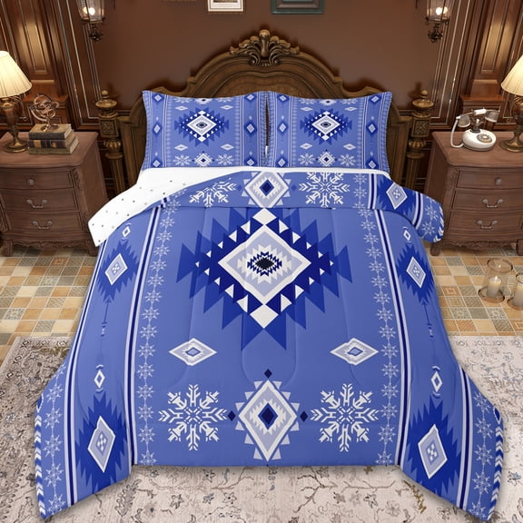 Manfei Ancient Aztec Theme Bedding Comforter Set,Navy Geometric Geometric Twin Comforter Sets,Boho bohemian Flower Bedding Set,Microfiber Bedroom Decorative Reversible,2pcs