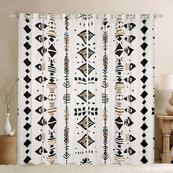 Manfei Ancient Aztec Theme Curtains Pack of 2 (42x84 Each),Vintage Rhombus Triangle Curtains Blackout,Black Brown Beige Bedroom Curtains For Teens,Ultra Soft Home Decor