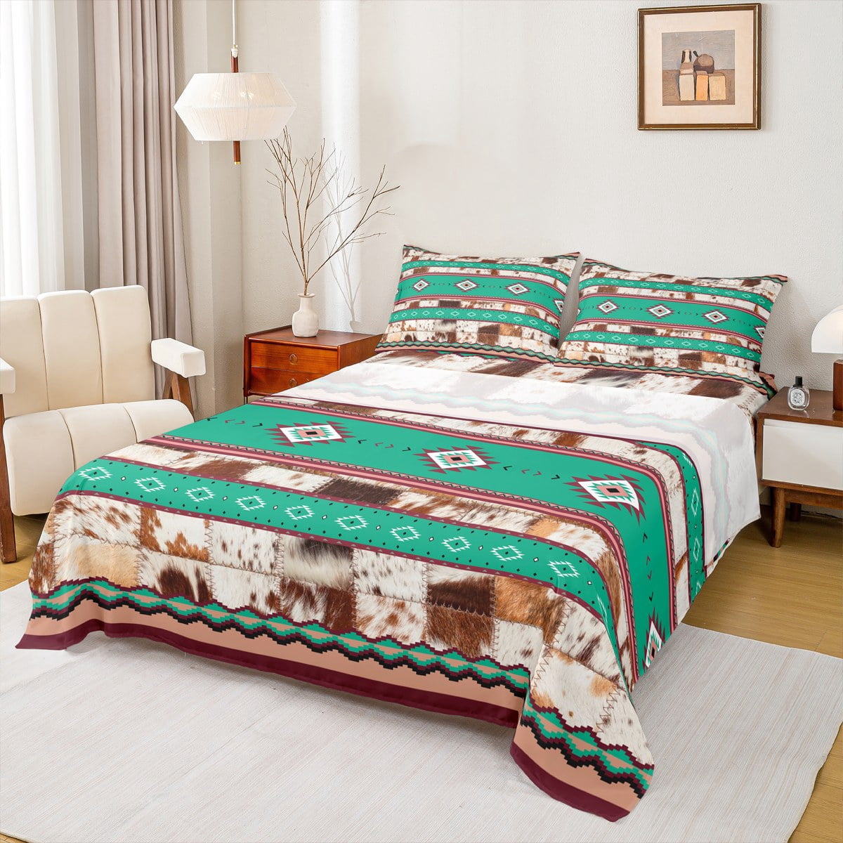 Rustic Sheet Manfei Ancient Aztec Theme Queen Sheet Sets,Retro Rustic Cowhide Flat ...
