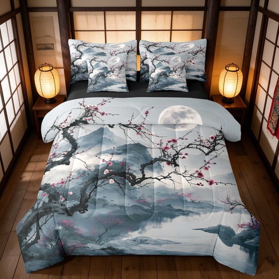 Manfei Ancient Blossom King Bedding, Silvery Moon Lake King Bed in a ...
