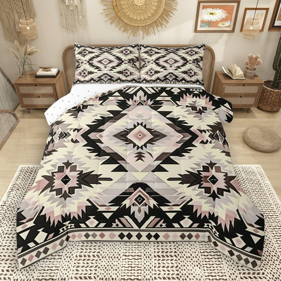 Manfei Ancient bohemian Aztec Bedding Comforter Set,Boho Tribal Gemetric Twin Comforter Sets,Beige Black Gray Bedding Set For Men Women,Super Cozy Room Decor Reversible,2-Piece