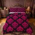 thumbnail image 1 of Manfei Ancient Damask Jacquard Queen Comforter Set,Boho Floral Baroque Flower Bedding Sets,Black Hotpink Bedding Comforter Set For Kids,Breathable Home Decor Reversible,3-Piece, 1 of 8