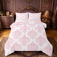thumbnail image 1 of Manfei Ancient Damask Jacquard Queen Comforter Set,Boho Floral Baroque Flower Bedding Sets,Pink White Bedding Comforter Set For Kids,Breathable Home Decor Reversible,3-Piece, 1 of 8