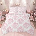 thumbnail image 1 of Manfei Ancient Damask Jacquard Queen Comforter Set,Boho Floral Baroque Flower Bedding Sets,Pink White Bedding Comforter Set For Kids,Breathable Home Decor Reversible,3-Piece, 1 of 8