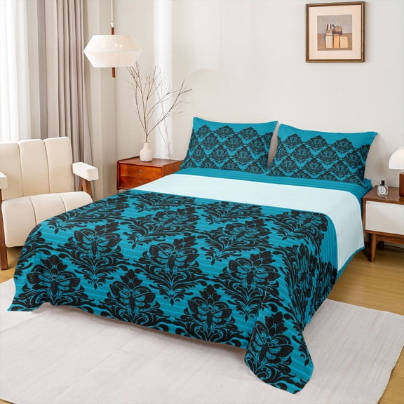 Manfei Ancient Damask Queen Sheet Set,Victorian Baroque Gothic Moth,4-Piece