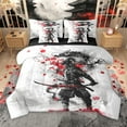 thumbnail image 1 of Manfei Ancient Tokyo Worrior 7pcs Bedding Comforter Set for Boys, Japanese Samurai Queen Bedding Sets, Grey Red Cherry Blossoms Reversible Queen Sheet Sets, Breathable Home Decor, 1 of 8