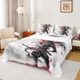 thumbnail image 1 of Manfei Ancient Tokyo Worrior Twin Sheet Sets for Boys, Japanese Samurai Twin Fitted Sheet, Grey Red Cherry Blossoms Flat Sheet, Breathable Home Decor, 3-Piece, 1 of 7
