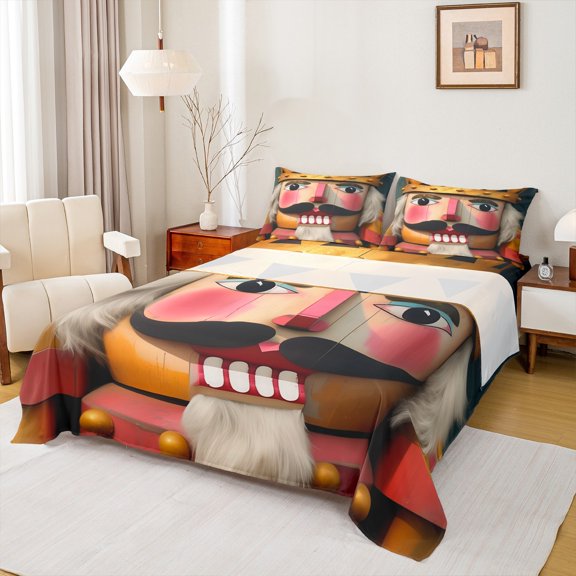 Manfei Ancuient Nutcracker Full Size Sheets,Merry Christmas Bed Sheets,Hapy New Year Sheet Sets For Girls,Super Cozy Room Decor,4pcs