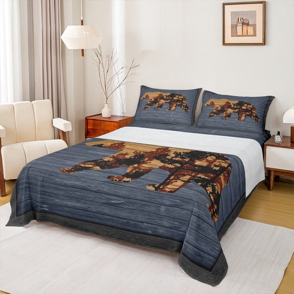 Manfei Animal Bear 3pcs Twin Sheet Set - Lodge Cabin Jungle Wildlife Breathable