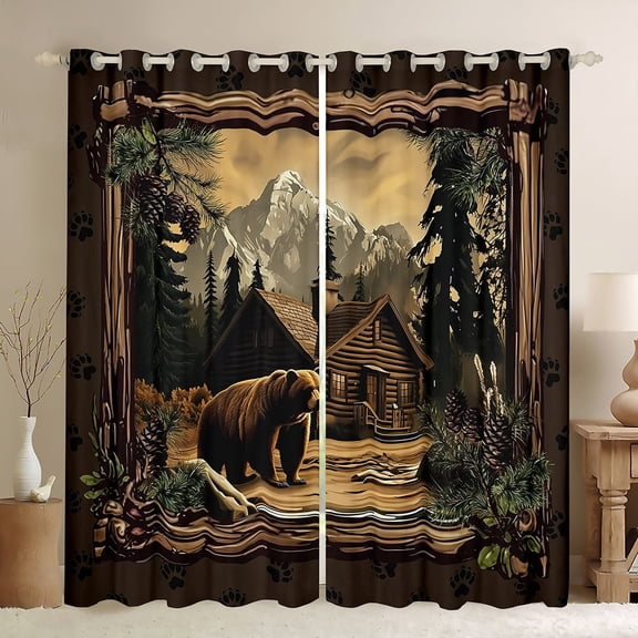 Manfei 2-Pack Animal Bear Rustic Cabin Jungle Wildlife Safari Blackout Curtains (42x84 Each), Bedroom Decorative