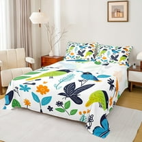 Manfei Animal Birds 3pcs Twin Sheet Sets for Teens Boys Girls,Tree Leaves Twin Fitted Sheet,Botanical Plants Breathable Flat Sheet,Lightweight Room Decor