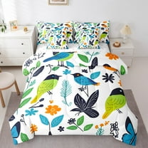 Manfei Animal Birds 7-Piece Twin Bedding Sets for Teens Boys Girls,Tree Leaves Bedding Comforter Set,Botanical Plants Breathable Sheet Sets,Lightweight Room Decor,Reversible