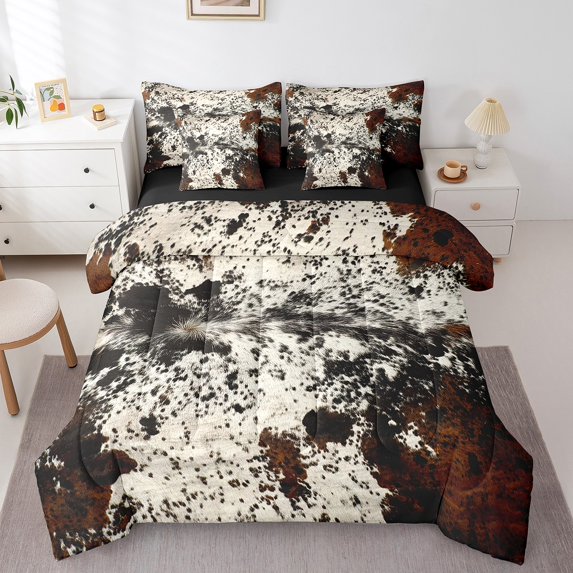 Manfei Animal Cattle 7 Pieces Bedding Comforter Set,Cow Print Full Bedding Set Lightweight,Western Theme Fitted Sheet Flat Sheet,Breathable Wildlife Bedroom Decoration,Reversible