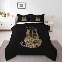 Manfei Animal Cheetah Bedding Comforter Set 2pcs for Boys Girls,Black Ribbon Bow Twin Comforter Sets Microfiber,Jungle Wildlife Breathable Bedding Set,Luxury Bedroom Decor,Reversible