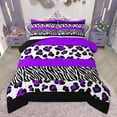 thumbnail image 1 of Manfei Animal Cheetah Zebra Print 3-Piece Full Size Comforter Sets for Teens,Purple Lines Bedding Comforter Set,Black Purple Lightweight Bedding Sets,Geometric Stripes Home Decor,Reversible, 1 of 8