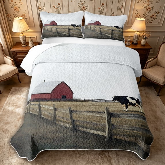 Manfei Animal Cow Twin Quilt Set 2 Pieces,Rustic Countryside Cabin Twin Coverlet Set,Beige Brown,1 Bedspread and 1 Pillowcase