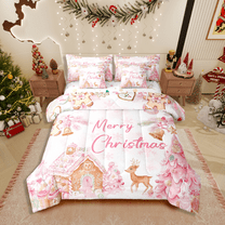 Manfei Animal Deer 7-Piece Twin Bedding Sets,Merry Christmas Bedding Comforter Set,Gingerbread Man Breathable Sheet Sets,Ultra Soft Xmas Home Decor,Reversible