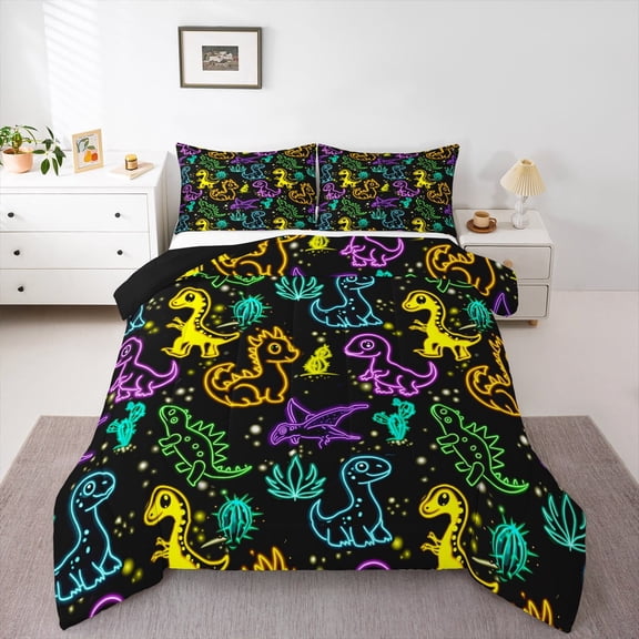 Manfei Animal Dinosaur 2pcs Bedding Comforter Set,Jungle Wildlife Twin Comforter Sets,Bling Glitter Bedding Set,Lightweight Cartoon Room Decorative,Reversible