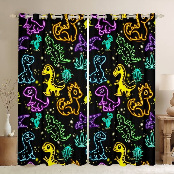 Manfei Animal Dinosaur Black Out Curtains,Jungle Wildlife Curtains Pack of 2 (42x63 Each),Bling Glitter Bedroom Curtains,Cartoon Room Decorative