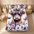 thumbnail image 1 of Manfei Animal Highland Cow Fitted Sheet Full 3 Pieces,Floral Butterflies Bed Set,Brown White,1 Fitted Sheet and 2 Pillowcases, 1 of 6