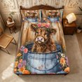 thumbnail image 1 of Manfei Animal Highland Cow Fitted Sheet Queen 3-Piece,Watercolor Flowers Bedding,Brown Blue,1 Fitted Sheet and 2 Pillowcases, 1 of 6