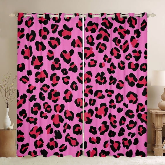 Manfei Animal Leopard Print Blackout Curtains Set of 2 (52x84 Each) for Female Men,Black Pink Window Curtains,Cheetah Print Curtains and Drapes,Breathable Home Decor