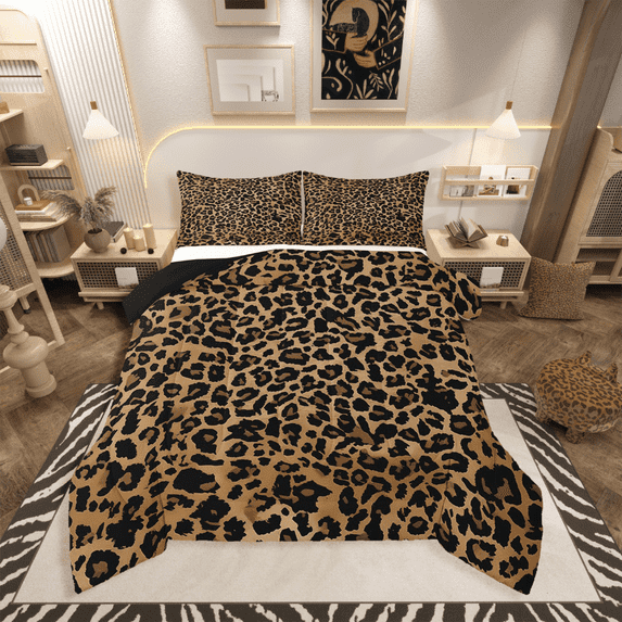 Manfei Animal Print 2pcs Bedding Comforter Set,Cheetah Print Twin Comforter Sets,Abstract Wildlife Bedding Set,Breathable Leopard Room Decoration,Reversible