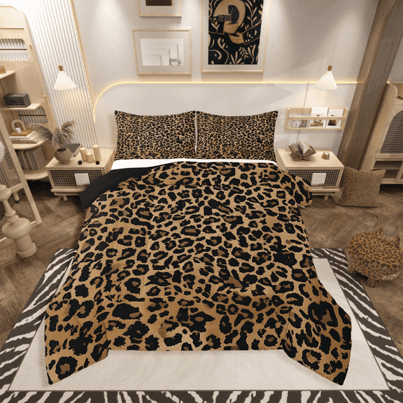 Manfei Animal Print 2pcs Bedding Comforter Set,Cheetah Print Twin Comforter Sets,Abstract Wildlife Bedding Set,Breathable Leopard Room Decoration,Reversible