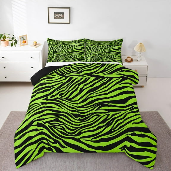 Manfei Animal Print 2pcs Bedding Comforter Set,Zebra Print Twin Comforter Sets,Abstract Stripes Bedding Set,Ultra Soft Wildlife Bedroom Decoration,Reversible
