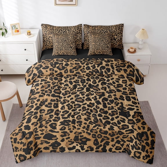 Manfei Animal Print 7-Piece Twin Bedding Sets,Cheetah Print Bedding Comforter Set,Abstract Wildlife Breathable Sheet Sets,Breathable Leopard Room Decoration,Reversible