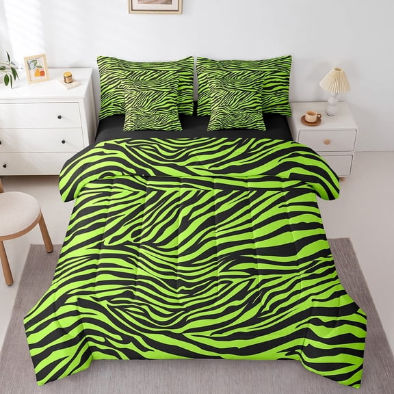 Manfei Animal Print 7 Pieces Bedding Comforter Set,Zebra Print Full Bedding Set Lightweight,Abstract Stripes Fitted Sheet Flat Sheet,Ultra Soft Wildlife Bedroom Decoration,Reversible